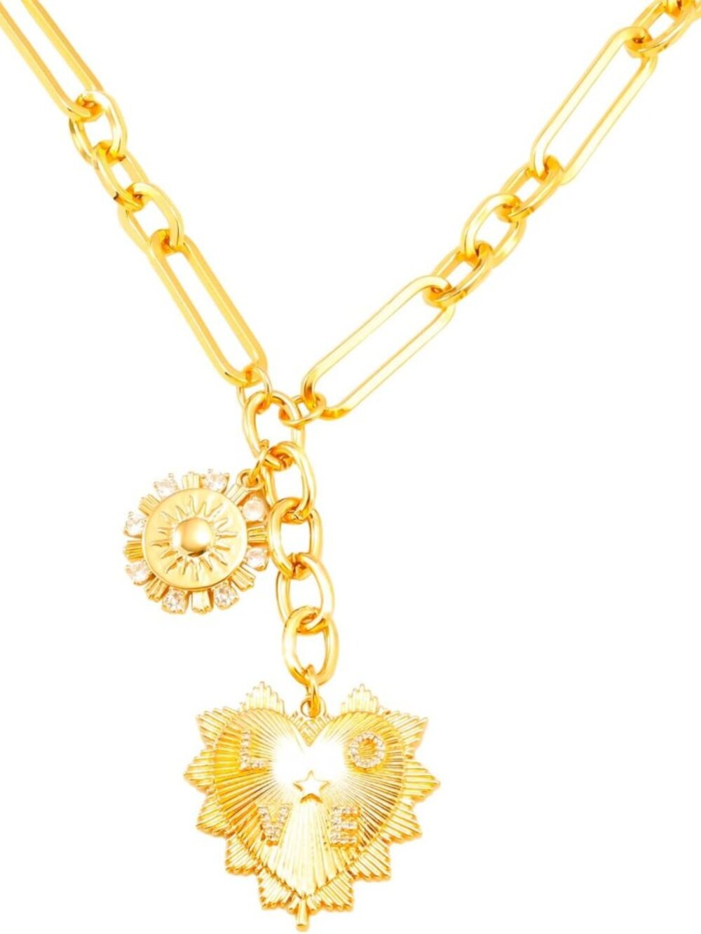 Trendy 18K Gold Plated Heart Pendant Necklace | Chunky Chain Choker for Women